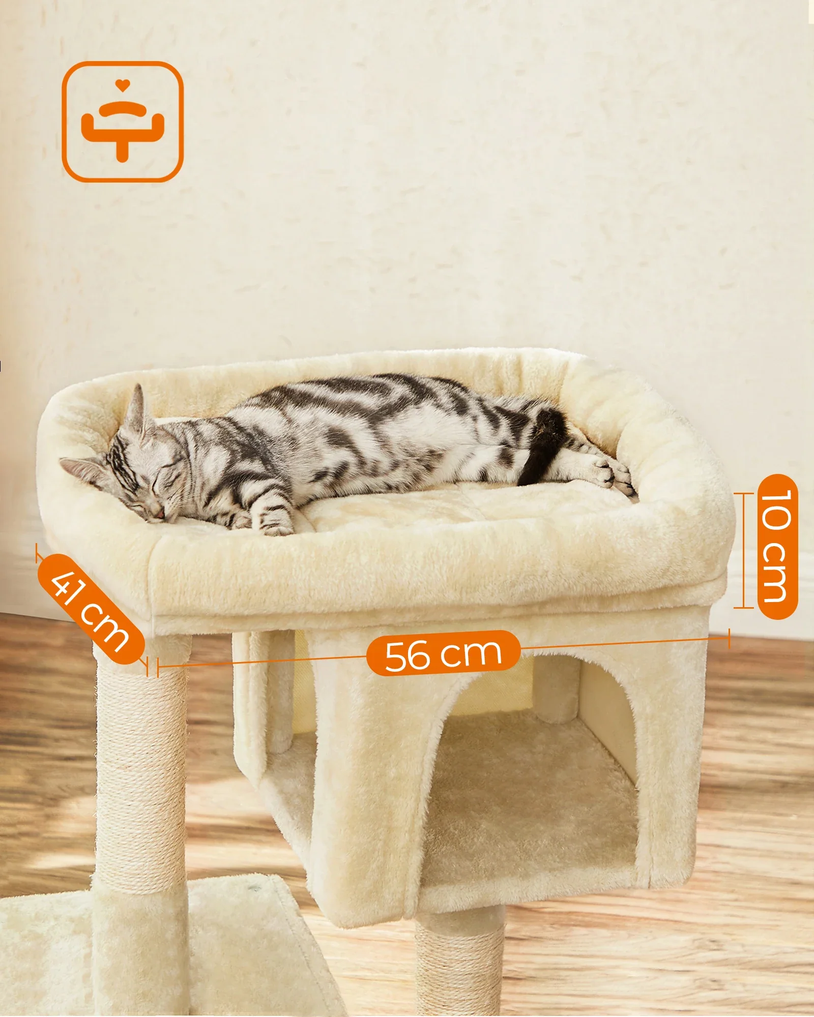 Petit arbre à chat 84 cm – 2 niches fermées & perchoir moelleux – Image 3