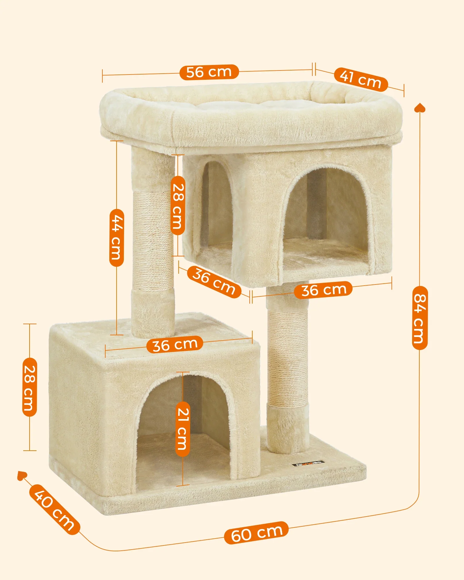 Petit arbre à chat 84 cm – 2 niches fermées & perchoir moelleux – Image 5