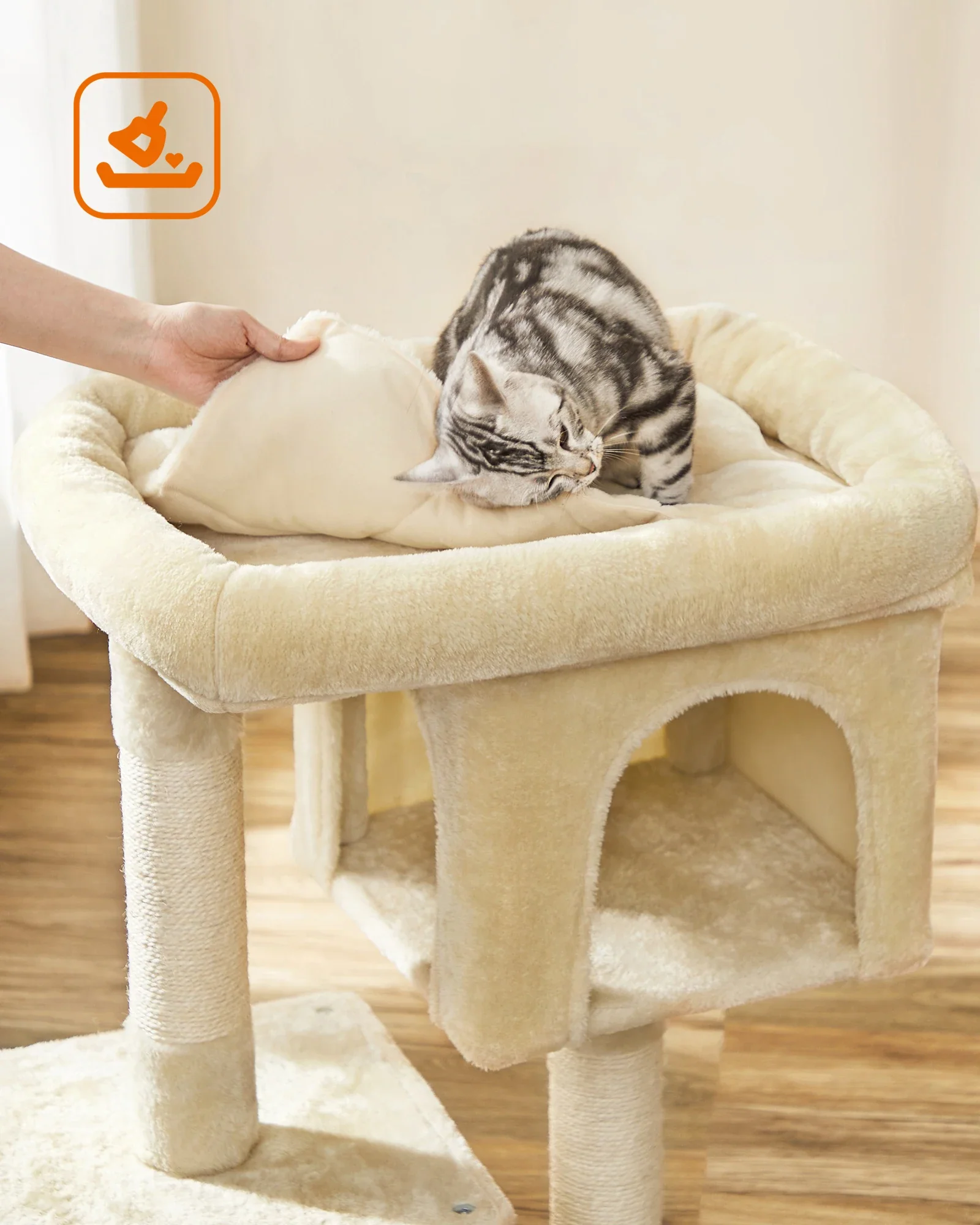 Petit arbre à chat 84 cm – 2 niches fermées & perchoir moelleux – Image 6