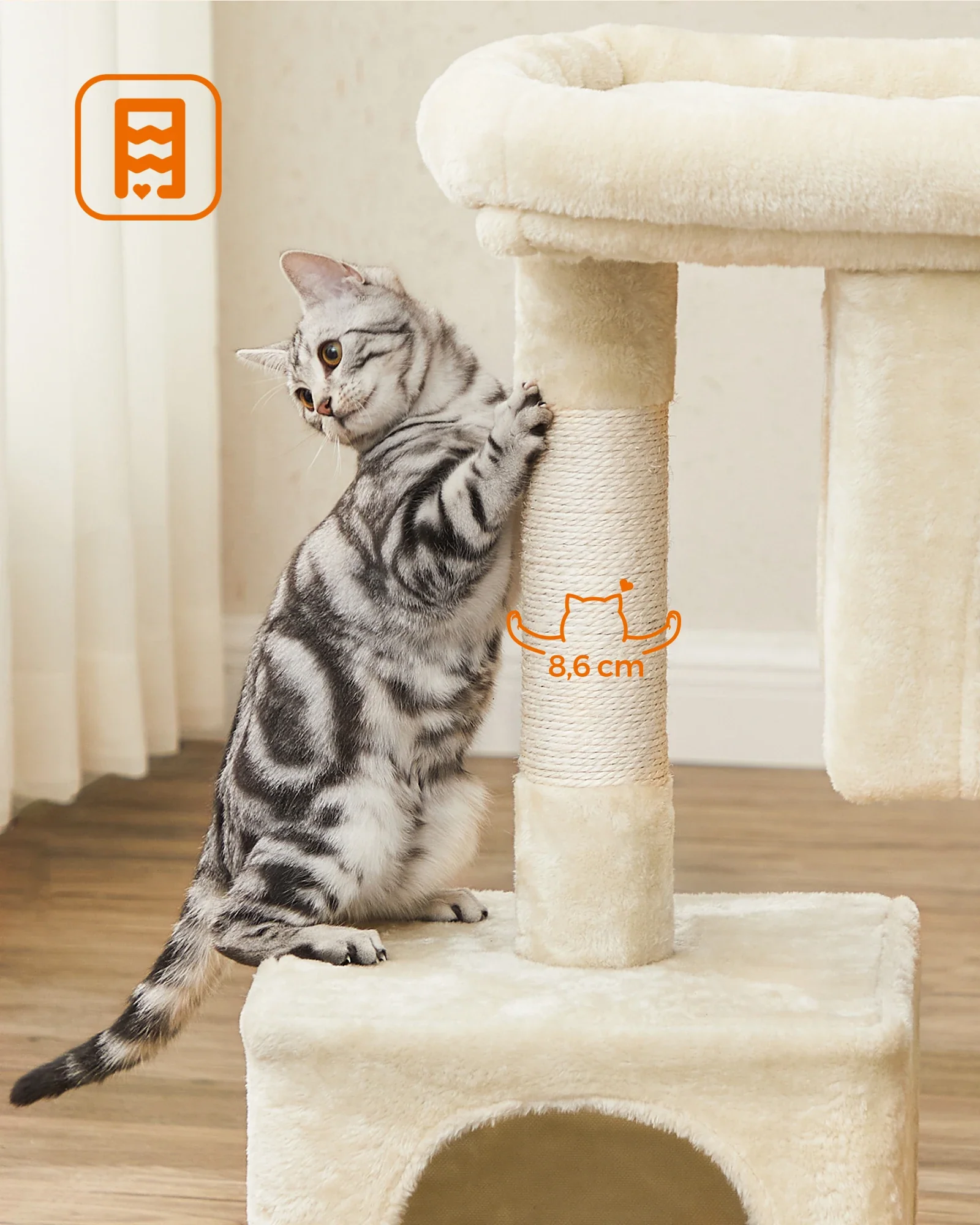 Petit arbre à chat 84 cm – 2 niches fermées & perchoir moelleux – Image 4
